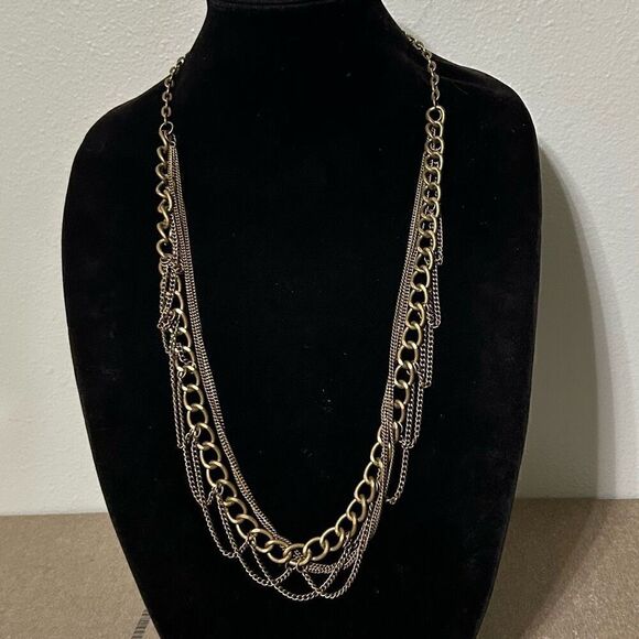Vintage Antique Gold Metal Necklace Drape Multi-Chain Festoon 29” 3” Extender - Picture 1 of 7